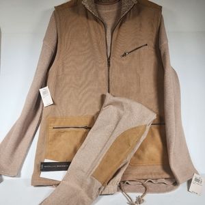 Adrienne Vittadini Shirt Vest Pant Matching Outfit Cotton Suede Tan Vintage Sz L